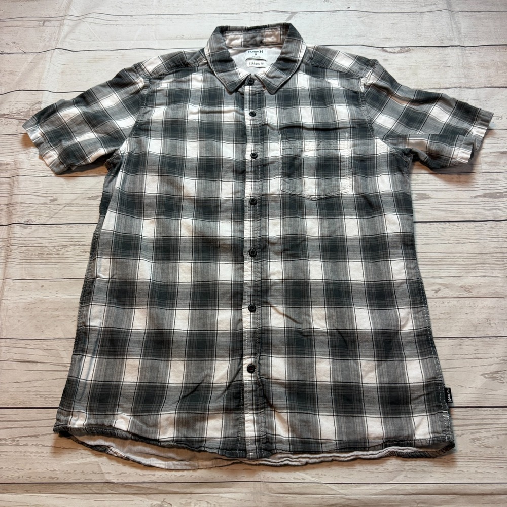 Hurley Classic Fit Button Up Shirt Cotton Casual Black Men's Size Medium